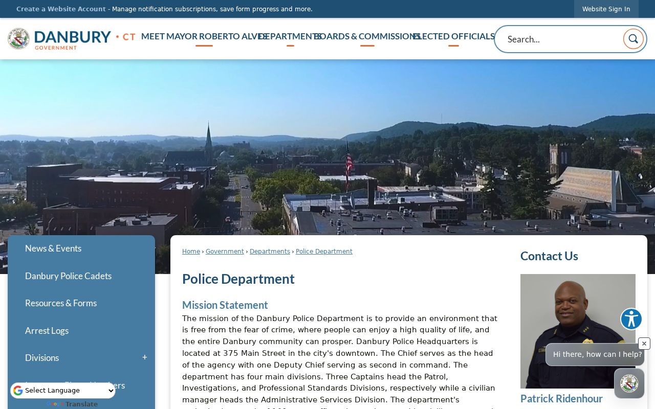 Danbury Police headquarters for local warrant records contact