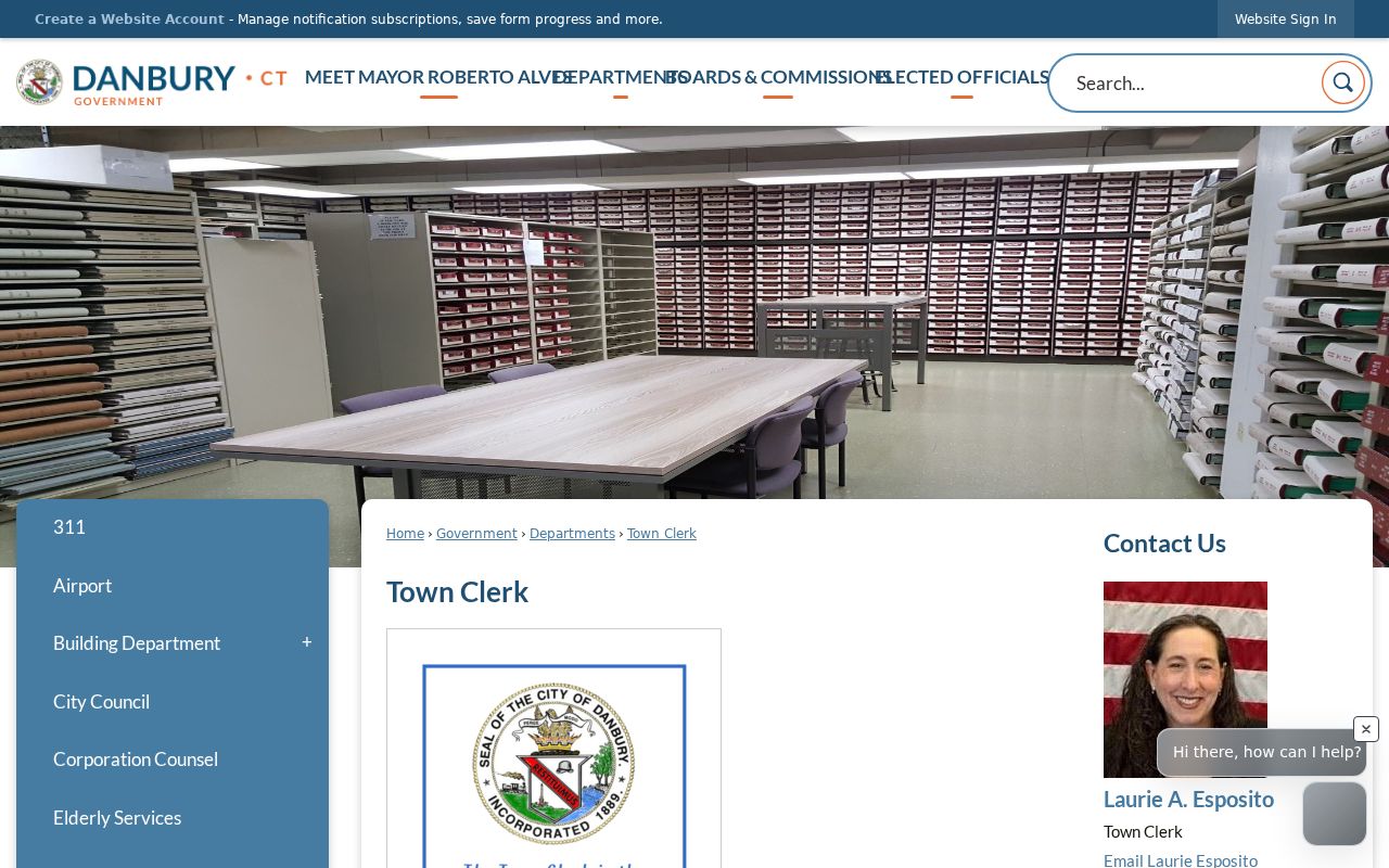 Danbury Town Clerk municipal records page