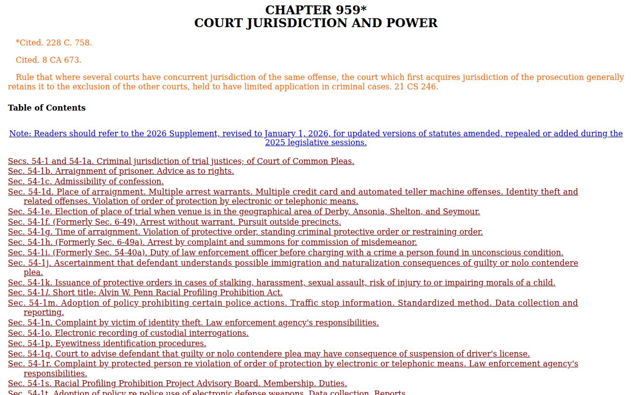 Connecticut statute source for Danbury bench warrant records