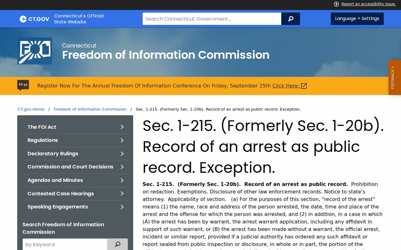 Connecticut FOI law for Danbury arrest warrant records