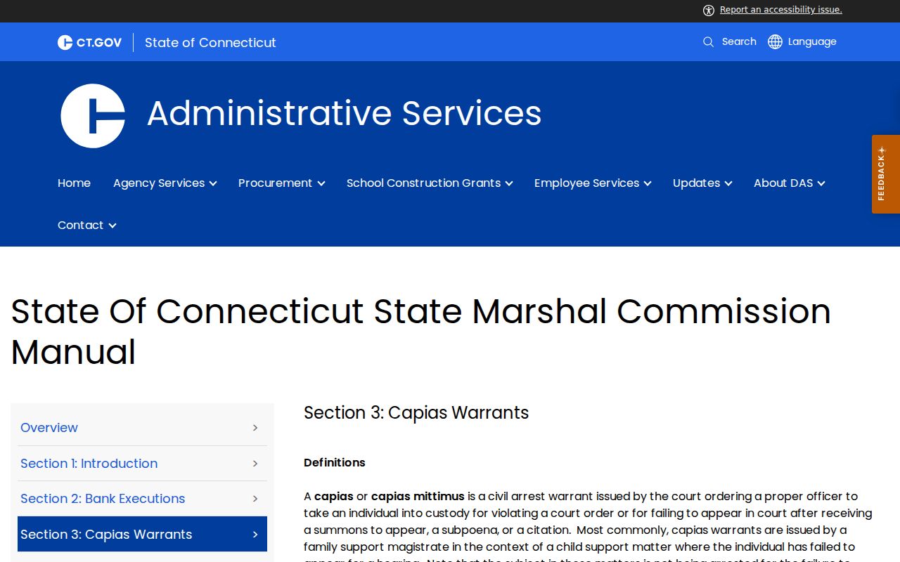 Connecticut State Marshal Commission capias guidance